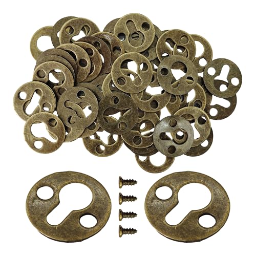 Image of 50Pcs Round 1 Inch Mortise Type Metal Keyhole Hangers, Antique Bronze Shelf Brackets for Photo Picture Frame Hanging with Screws