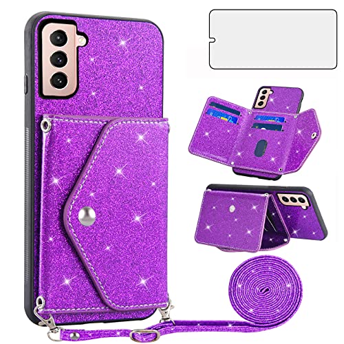 Coque bandoulière Samsung S21 5G housse portefeuille cartes violet