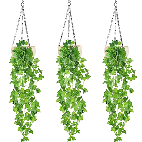 Image of Tdas Plastic Artificial Plants With Pot Leaves Hanging Ivy Garlands Plant Greenery Vine Creeper Home Decor Door Wall Balcony Decoration Party Festival Craft (Design 2 (1 Pcs))