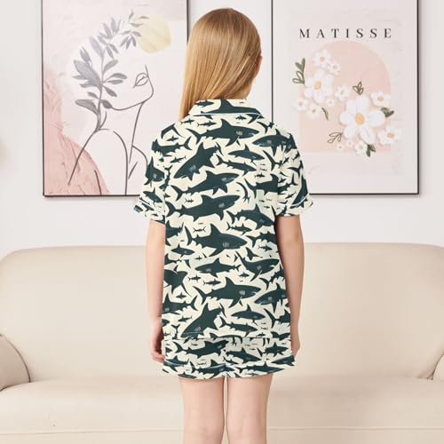 ALAZA Funny Fish Shark Pajamas Satin Pajama Set Short Sleeve Button Down Sleepwear4