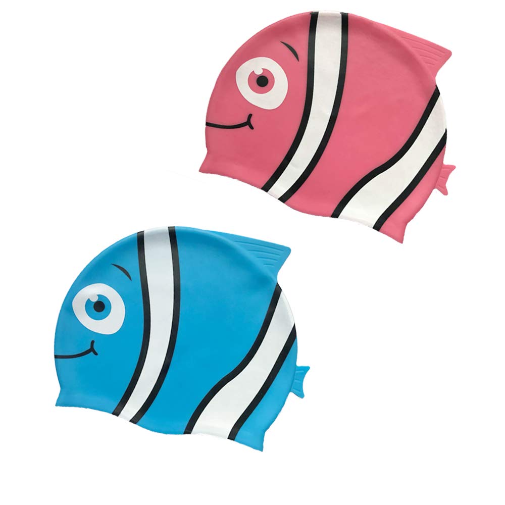 Kids Swim Cap,2 Pack Fun Fish Swimming Cap for Kids & Toddlers,High Elastic Silicone Waterproof Swim Cap for Children, Boys, Girls Age 3-12,Lovely Cute Cartoon Style Swim Hat (Pink/Blue) (B07LD3PMMF) Amazon Price History, Amazon Price Tracker