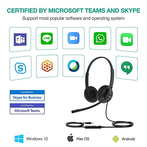 Yealink UH34 Headset Certified for Microsoft Teams USB-A Stereo Headsets with Microphone Noise Cancelling for Call Center Business Office VoIP Phone PC Computer Headset (Lightweight Foam Earpad) - Image 4