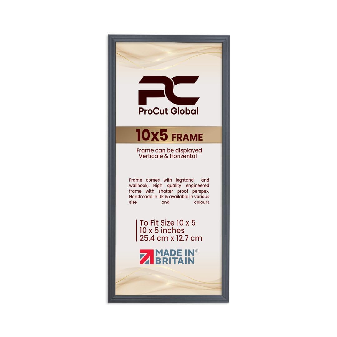 Procut Global 10X5 Dark Grey Picture Frames - Classic Wooden Photo Frame with Shatterproof Perspex for Wall or Tabletop - Perfect for Posters, Certificates & Prints - Sizes & Colors Available