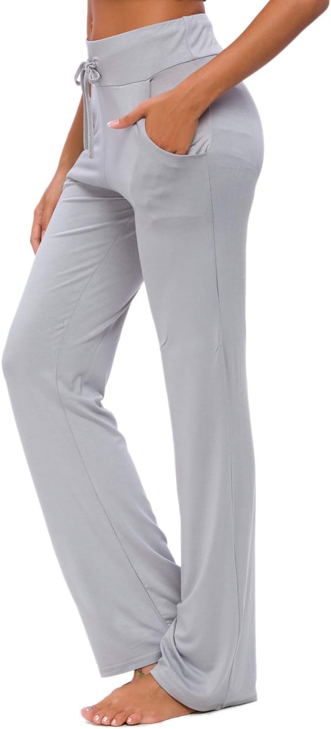 ADANIKIWomens Yoga Pants with Pockets Straight-Leg Loose Comfy Modal Drawstring Lounge Running Long Active Casual Sweatpants