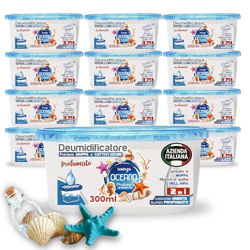 Deumidificatore Armadio Profumato Antimuffa e Assorbi Umidità 12x300ml, Ideale per Bagno, Casa e Ambienti con Muffa Stop (Oceano)