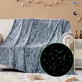 Wink Deer Glow in The Dark Kids Throw Blanket Gray Galaxy Stars Throw Blanket for Kids Soft Warm Cozy Cute Space Blanket Bedroom Decor Toy for Girls Boys 50'x60'