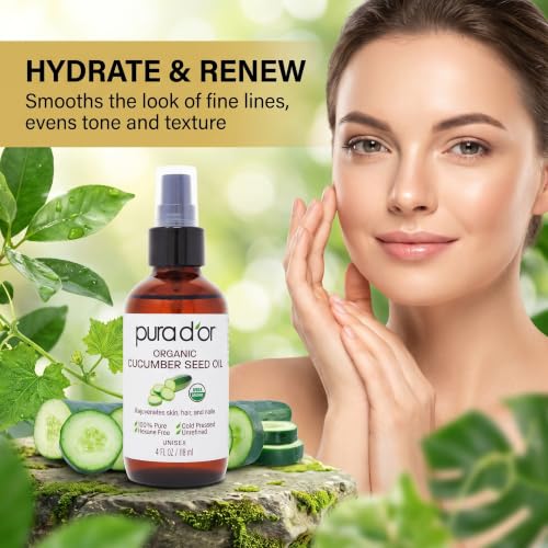 PURA D'OR ORGANIC Cucumber Seed Oil Cold-Pressed for Face, Hair & Body, 4oz | Lightweight Hydration, USDA Certified, 100% Pure, Unrefined, Vitamin E, Dry Skin, Scalp Care, DIY Beauty, Hexane-Free, Vegan - image 4