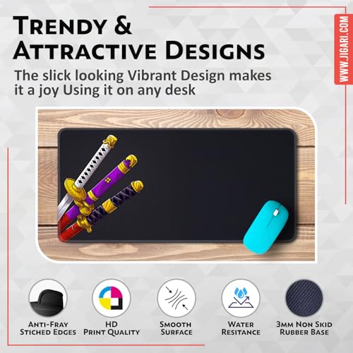 Image of Anime Theme Printed XL Extended Stich Edge Mousead | Smooth Surface Gaming Mousepad with Anti-Slip Rubber Base | 3mm Thick - 11 x 23 Inch (One Piece Swords (P116))