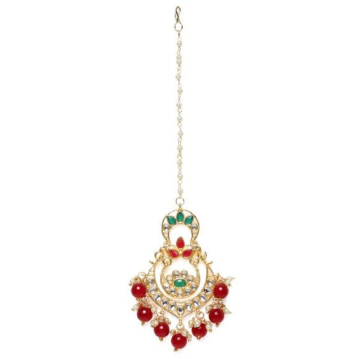 Accesher Gold Plated Traditional Chandbali Design Style Ruby Emerald Stones and Kundan Embedded Maang Tika/Maang Tikka with Ruby Beads Drops for Women and Girls Pack of 1﻿ | Gifting for Karwachauth | (B08WCMDLVF) Amazon Price History, Amazon Price Tracker