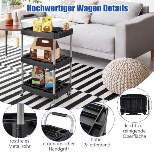 Carro de Herramientas de 3 Niveles, Móvil con Asa, Ranura de Almacenamiento, Ruedas Universales, Organizador Resistente para Garaje, Barbería, Salón de Belleza, Taller - Imagen 4