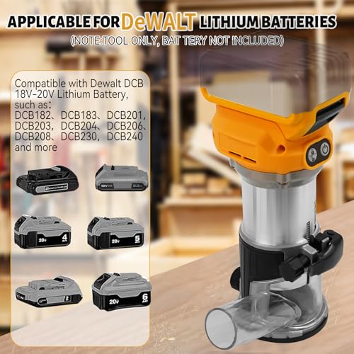 Cordless Wood Palm Router for Dewalt 18-21V Battery, 800W 30000 RPM Brushless Handheld Palm Routers with 6 Speeds for Woodworking Hand Edge Trimmer with 15pcs 1/4" Shank Router Bits 3 Cordless Wood Palm Router for Dewalt 18-21V Battery, 800W 30000 RPM Brushless Handheld Palm Routers with 6 Speeds for Woodworking Hand Edge Trimmer with 15pcs 1/4" Shank Router Bits - Image 3