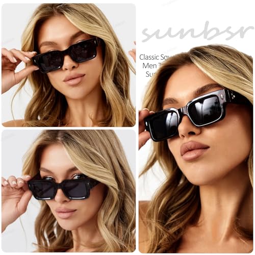 Classic Square Sunglasses for Women Men Trendy Thick Frame Rectangle Sun Glasses Chunky Black Shades3