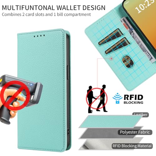 MOJIA Mint Green PU Leather Wallet Case Flip Phone Cover, Card Holder for Honor 200 Pro - Image 4