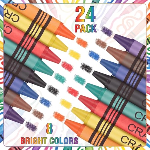 Image of Geyoga 24 Set /192 Pcs 8 Color Plastic Crayon Boxes with Crayon Bulk | 4.2 x 2.9 x 0.7 Inches Crayon Organizer Case, Stackable Crayon Storage with Name Tags, Back to School Essentials Party Favors