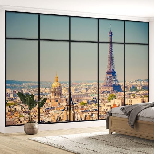 Lumalea - Papier peint panoramique Trompe l'oeil Verrière Paris tour eiffel - Largeur 130 cm x Hauteur 82 cm
