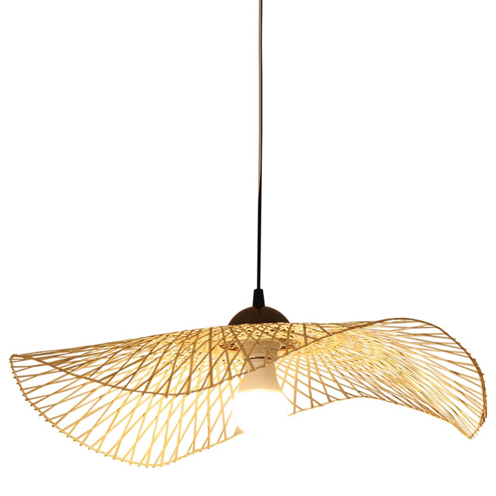 CJSLXGBL Hand-Woven Bamboo Hanging Lighting Fixtures Boho Light Fixture E27 Ceiling Hanging Light Vintage Chandeliers Coastal Pendant Light Farmhouse Lampshade For Dining Room Kitchen Island Hallway