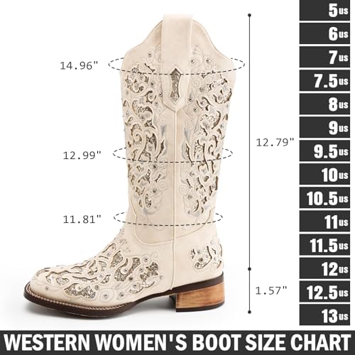 Huntarry Cowboy Boots for Women Western Square Toe Mid Calf Cowgirl Boots Glitter Sparkle Rhinestone Chunky Wedding Shoes for Bride2