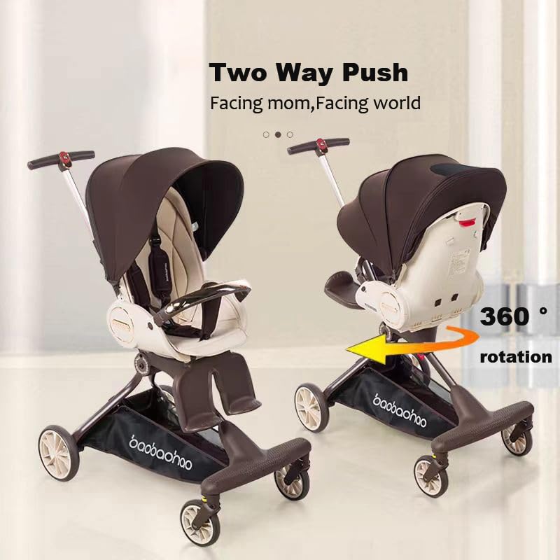 Baby Stroller Lightweight,High Landscape 360°Reverse,Adjustable Backrest Canopy,Foldable,Sit and Stand,Storage Basket,5-Point Harness,Stroller Wagon for Infant Newborn Toddler Brown image 2 of 9 B0D7M6T4NM