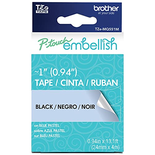 Image of Brother P-Touch Embellish Black Print on Pastel Blue Tape TZE-MQ551M - ~1 inch Wide x 13.1' Long (24mm x 4m), TZEMQ551M