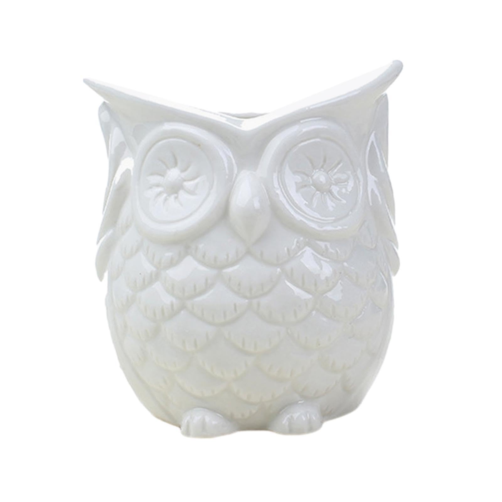 Quxvuis No Listen White Delightful Owl Shape Bonsai Pot Decorative Ceramic Plant Pot For Birthday Gift And Home Decor Flowers Cute Flowerpot Owl Shape Indoor Decoration,