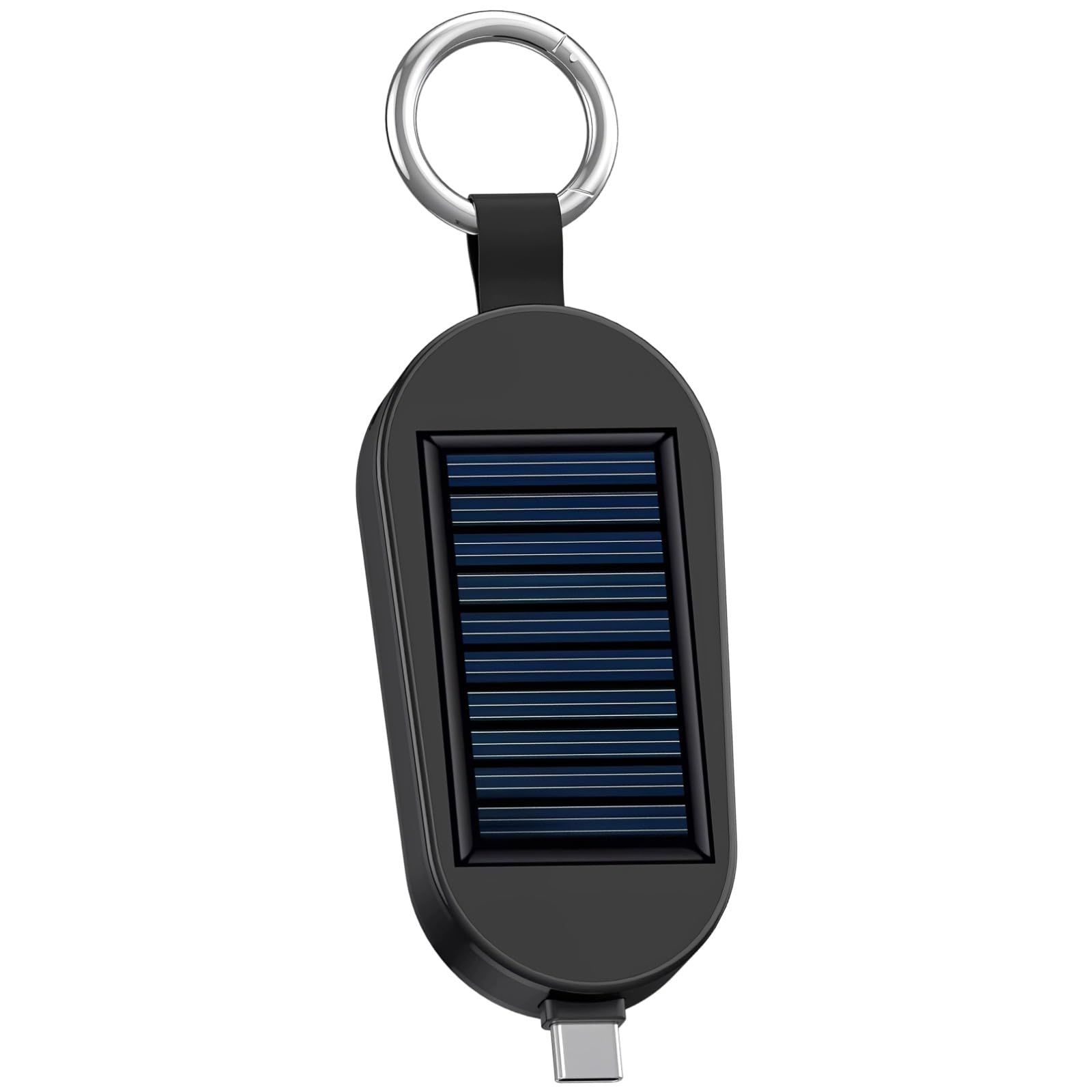 Portachiavi solare con batteria da 2000 mAh, mini caricatore portatile di tipo C, power bank di emergenza con connettore USB-C integrato, portachiavi in plastica e metallo, 8,5 x 4,2 x 1,6 cm, per