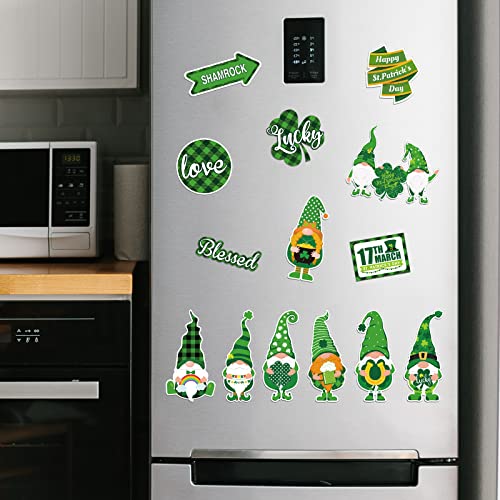 Whaline 14Pcs St. Patrick's Day Refrigerator Magnets Green Gnome Shamrock Plaid Pattern Fridge Magnets Lucky Clover Metal Magnetic Stickers For Irish Holiday Metal Door Garage Cabinet Mail Box #TOP3