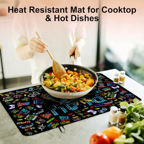 Image of Gamer Stove Top Cover for Electric Stove 28 inchx 20 inch, Video Games Lover Heat Resistant Glass Top Stove Cover Protector, Glass Cooktop Covers, Kitchen Non-Slip Drying Mat Flat Electric Stove Top Covers