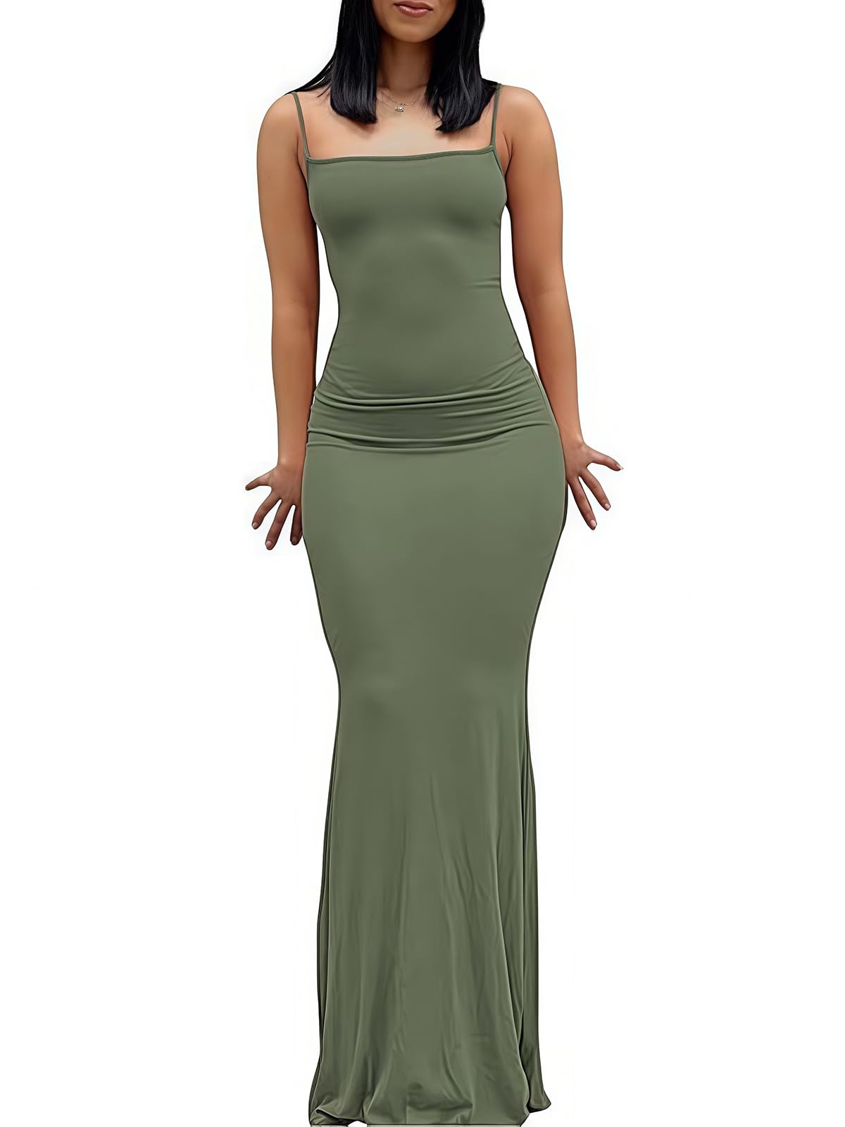 Damen Cami Bodycon Kleid Casual Basic Solid Kleid Spaghetti Strap Maxikleid TikTok Influencer Kleid