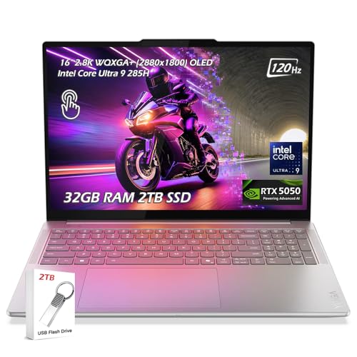 Image of Lenovo Yoga Pro 9i 16 inch 2.8K WQXGA+ (2880x1800) OLED Touch, Intel Ultra 9-285H, 32GB LPDDR5x RAM 2TB SSD, NVIDIA GeForce RTX 5050, WiFi7, Backlit KB, Win11, Luna Grey, w /2TB USB Drive, W /GaLiMu