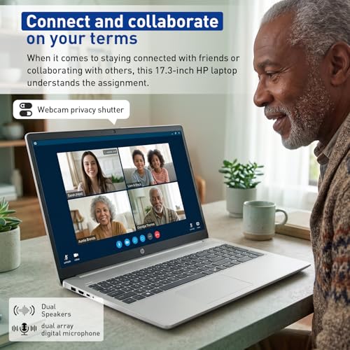 Image of HP 17.3 inch FHD IPS LED Anti-Glare 300 nits Laptop, AMD Ryzen 5 7430U 6-core CPU, 16GB RAM, 1TB Storage, Webcam w /Shutter, Microsoft Copilot Key, Wi-Fi 6, BT 5.4, Win11 Home, 17-cp3000