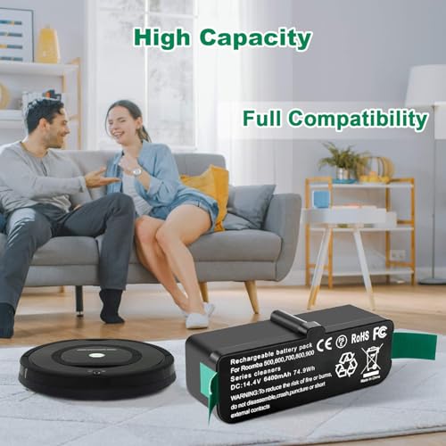 Akku für iRobot Roomba Ersatzakku für Roomba,6400mAh Li-Ion akku für iRobot Room-ba 500 600 700 800 Serie Ersatzakku Passt R3 irobot 581 450 700 605 621 880 785 Akku