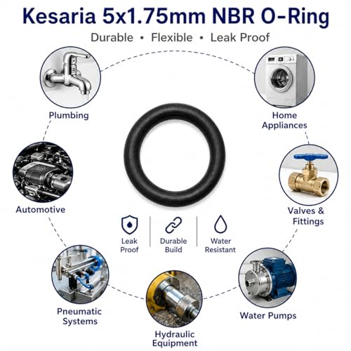 Image of Kesaria NBR Rubber O-Ring Set, Black, 5mm x 1.75mm, High-Pressure Washer Hose Seals for Leak-Proof Performance, Pack of 20 Pcs