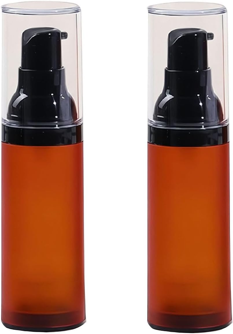 2Pcs 1oz Frosted Empty Airless Pump Bottles Vacuum Liquid Bottle Brown Soap Dispenser Travel Lotion Pump Containers Toiletries Liquid Container