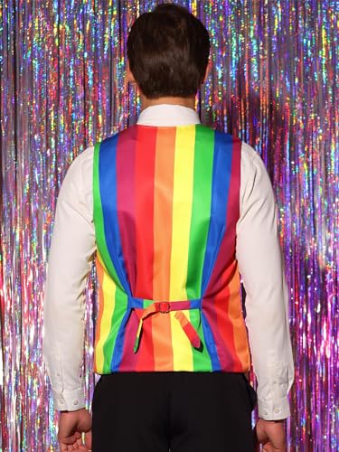 Lars Amadeus Rainbow Suit Vest for Men's Single Breasted V Neck Colorful Stripes Waistcoat3