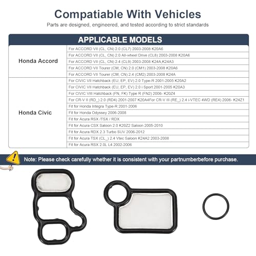 Image of 15815-RAA-A02 15815-PNA-003 Cylinder Head Solenoid Valve Gasket Kit for Honda Acura RDX Accord /Accord CROSSTOUR /CROSSTOUR /Odyssey /Pilot 3.5L /for 2003-2007 Honda Accord 2.4