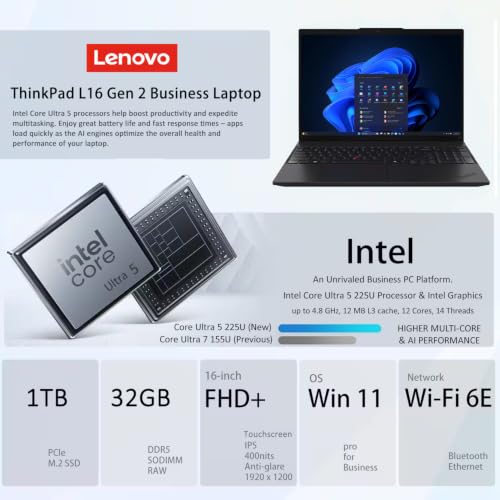 Image of Lenovo ThinkPad L16, 16 inch Touchscreen, Ultra 5 225U, 32GB DDR5, 1TB SSD