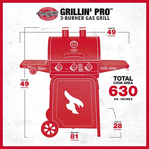 Char-Griller 3001 ® Grillin' Pro 3-Burner Propane Gas Grill In Black With 40,800 Btu, Cast Iron Grates And Warming Racks thumb #6