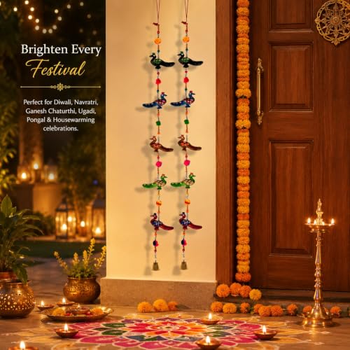 Image of Bindian Toran for Main Door, Decorative Door Thoranam Hanging, Diwali Decoration for Home Entrance, Wall Decor Hanging Ornament, Traditional Festive Welcome Decor for House, Pooja (Peacock Pack of 2)