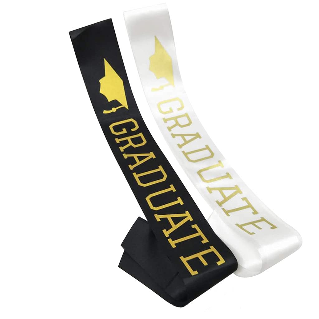 Dusenly 2pcs GRADUATE Sash Black Golden White Graduation Stain Sashes for Graduation Party Decoration Supplies