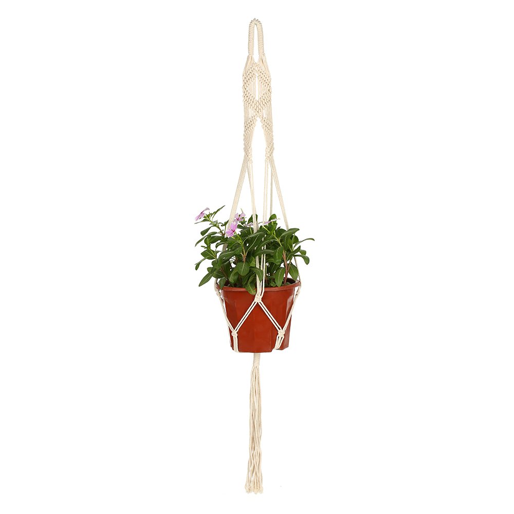 Decdeal Macrame Planter Indoor Outdoorer Poting Planter Basket Cotton Rope 4 Legs 39 Inch