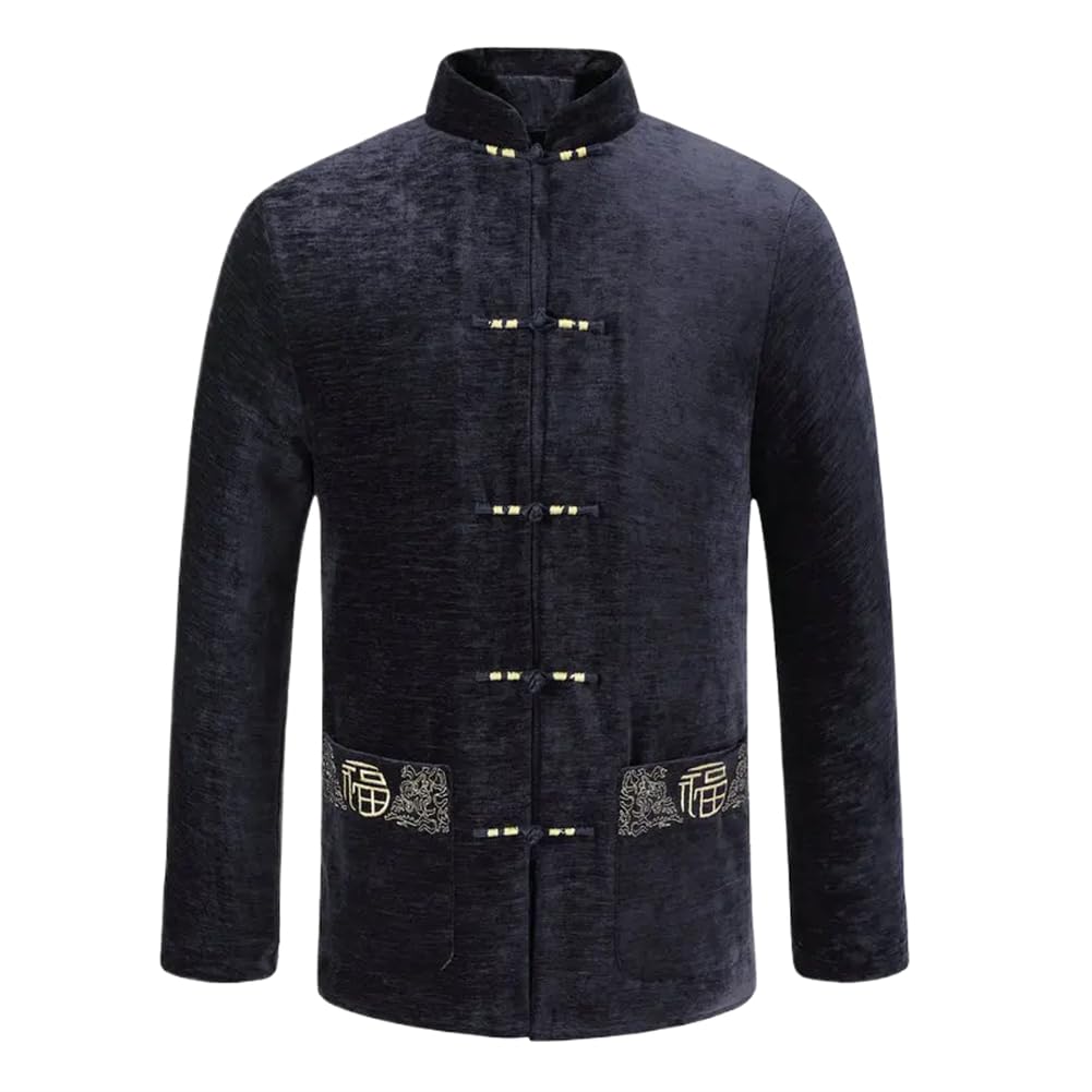 Winter Men Coat Chinese Fu Embroidery Tangzhuang Jacket Thick Fleece Outfits Oriental Garment