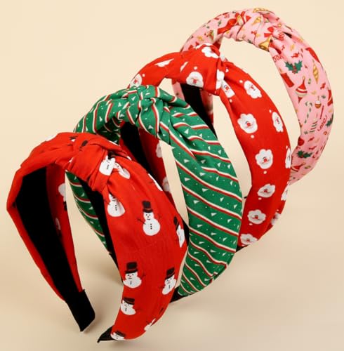 Huachi Knotted Headbands for Women Non Slip Fashion Womens Headbands - Cute Hairband for Women‘s Wide Top Knot Hair Hoops for Girls - Christmas Head Band Hair Accessories for Women 4PCS