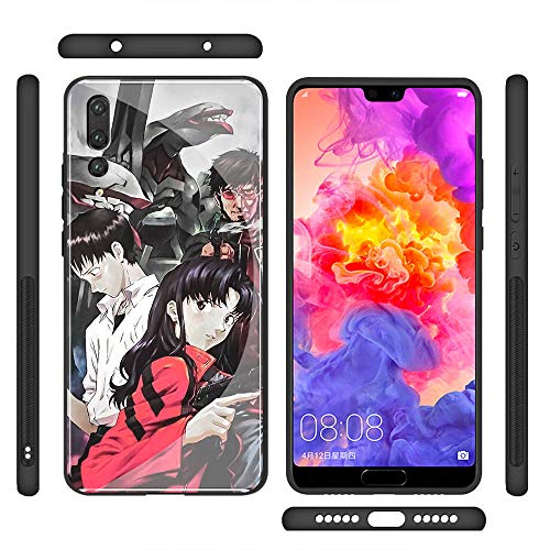 YINZONGSTORE Huawei p Smart 2019 Funda, Cubierta Trasera de Vidrio Templado, Silicona Suave, Compatible con Huawei p Smart 2019 AMA-54 Neon Genesis Evangelion