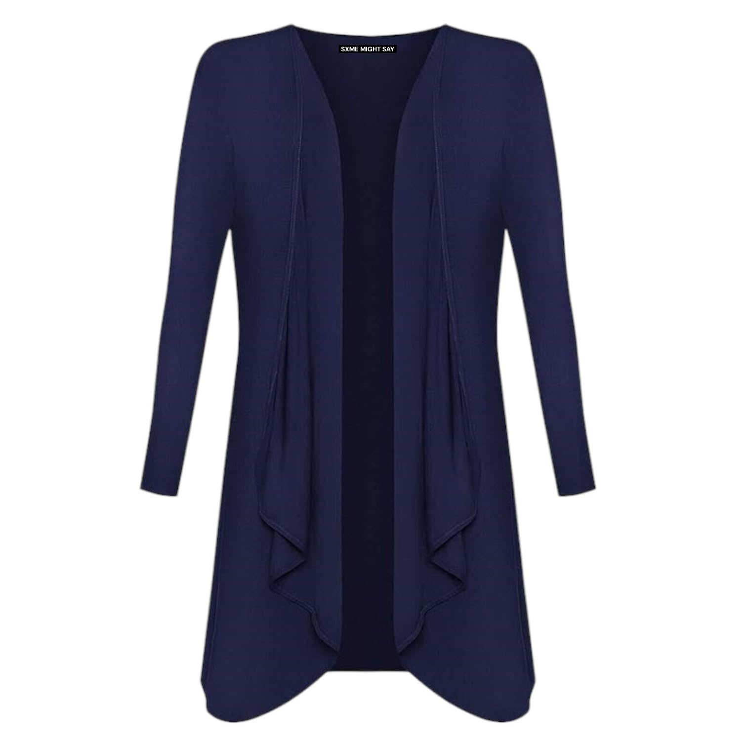 Sxme Might Say Women's Navy Plus Size Waterfall Cardigan, Long Sleeve Open Front, Jersey Top, Hanky Hem, 20-22