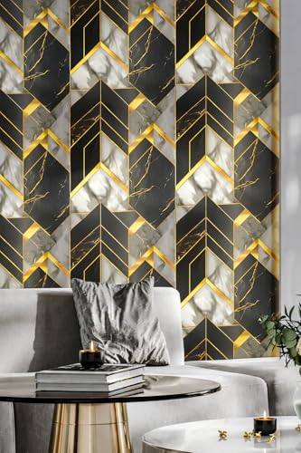 Image of Veki Luxury Floral & Botanical Geometric Wallpaper Mural - Waterproof, Moisture-Proof, Self-Adhesive PVC Wall Sticker for Home & Hotel Decoration (45cm x 300cm) (Chevron)