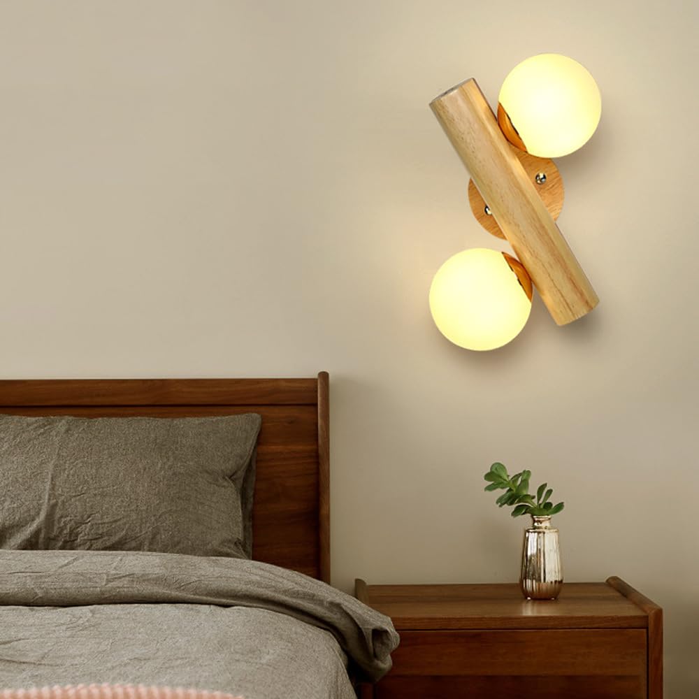 G9 Light Source Glass Shade Wall, Nordic Industrial Style Wood Lamp, Single Head Creative Sconce, Dining Room Bedroom Living Mounted Fixtures