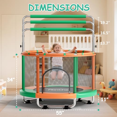 Image of 55 inch Toddler Mini Trampoline for Kids, Indoor Outdoor Toys with Swing, 440lbs Baby Kids Trampoline, Gymnastics Bar, Birthday Gifts for Boy Girl Age 1-8