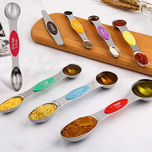 Magnetische RVS Maatlepels Stapelbare Dubbelzijdige Theelepel Multicolor Dubbelzijdige Ronde en Ovale Roestvrijstalen Maatlepelsets 8st - Image 3