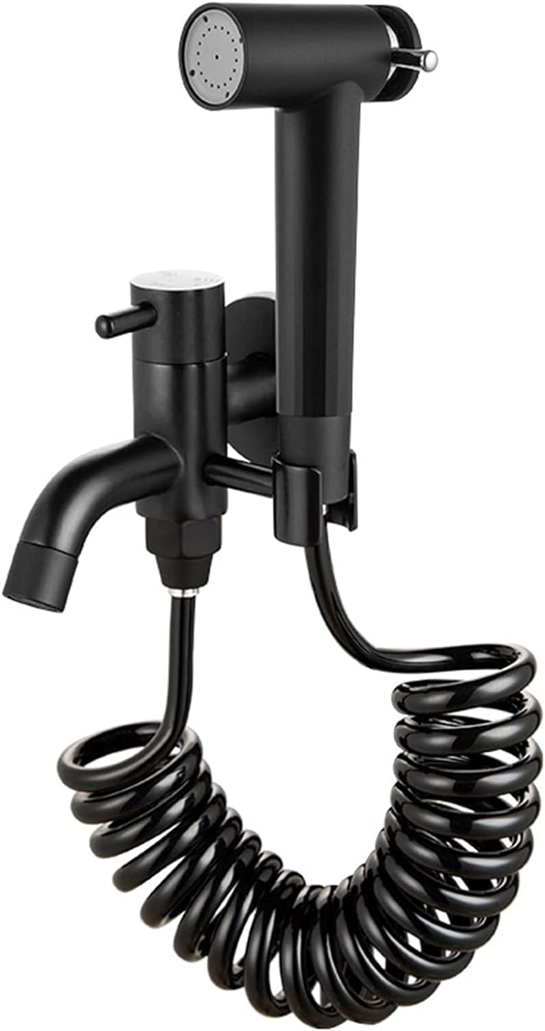 Toilet Bidet Kit Handheld Bidet Sprayer in Black - Toilet Shower Head with Hose Wall Mounted Toilet Shower