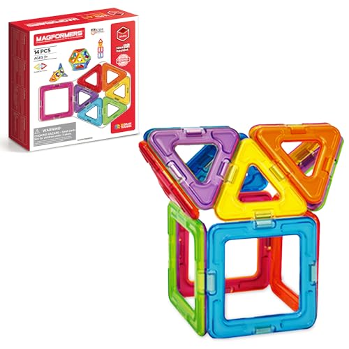 Magformers Basic Set (14-pieces) Magnetic Building Blocks, Educational Magnetic Tiles Kit , Magnetic Construction STEM Toy Set